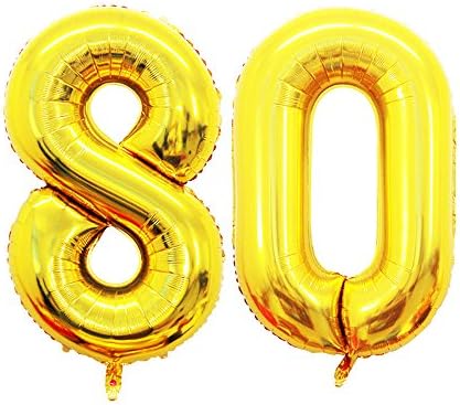Gabinete de 42 polegadas Número de ouro 80 Balão, balões de helium de papel alumínio para decorações de festa de 80 anos e evento
