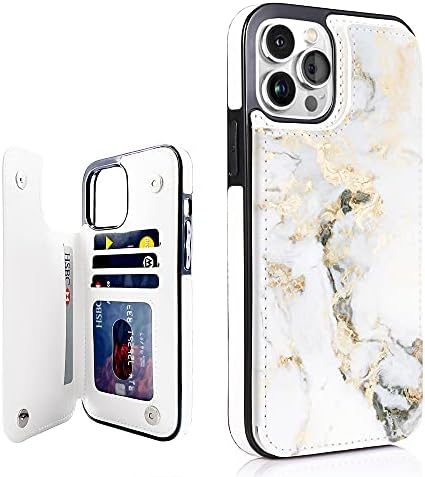 Carteira de Caso de Caso de Mármore Obbii Compatível com Iphone 12 Pro Max 6.7 Portador de cartão White Gold Marble Case de capa