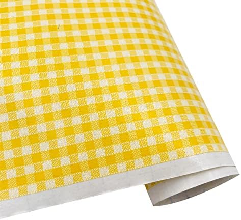 Yifely Yellow & White Plaid Furniture Paid Papel Auto-adesivo Decoração do armário de base de prateleira de prateleira
