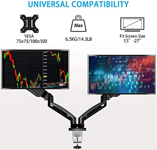 Mount Pro Triple Monitor Monta de mesa e monitor duplo Montagem- Articulação do braço de monitor de mola a gás, suporte removível da mesa de montagem VESA se encaixa em 13 a 27 polegadas Monitores de computador LCD, VESA 75x75, 100x100