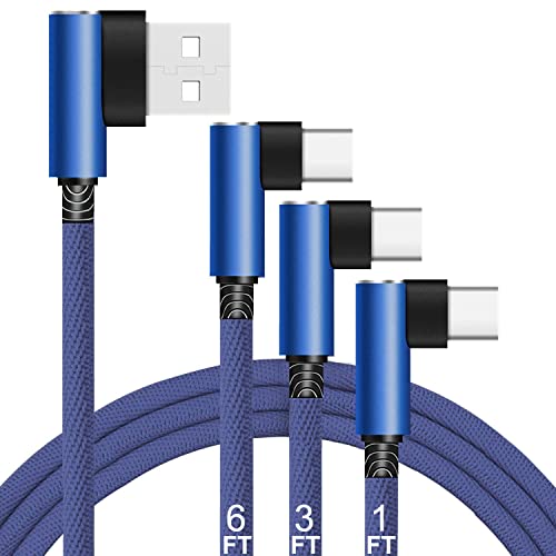 3Packs 1-3-6ft Cabo do tipo C tipo C de 90 graus, 3A tipo C Fast Chaut Cord Samsung Galaxy S21 S20 FE 5G S10 S9 S8 Plus Nota 20 Ultra 10 A01 A02 A11 A12 A20 A20S A30S A31 A32 A41 A51 A52 A60 A20 A20S A30 A31