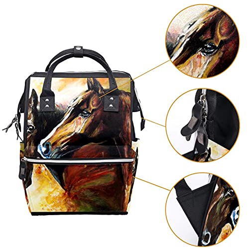 Mochila de fraldas de pintura a óleo de cavalos Mochila mamãe de grande capacidade Bolsa de enfermagem de bolsa de enfermagem