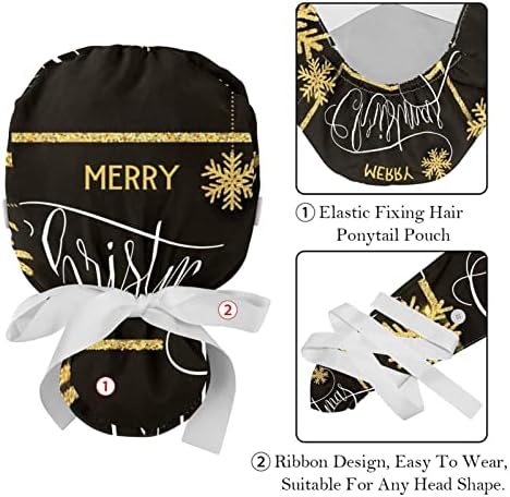 Cap de trabalho Irolskdnfh com botões para mulheres, Gold Christmas Cotton CottonBand Band Bouffant Lace-up Chap