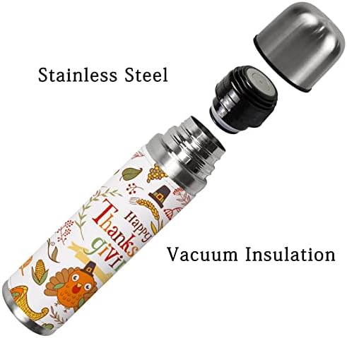 Vantaso Isolado Vacuum Flask Sports Water Bottle Vintage Dia de Ação de Graças Pumpkins de Turquia Folhas Copo Caneca 500ml 17 oz Para homens homens meninas meninas meninas