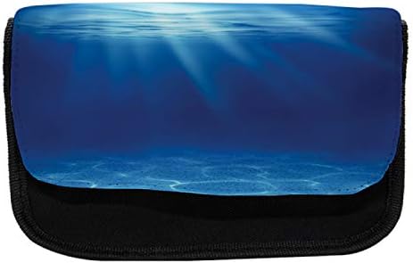 Caixa de lápis oceânica lunarável, superfície idílica do fundo do mar, bolsa de lápis de caneta com zíper duplo, 8,5 x 5,5, azul marinho