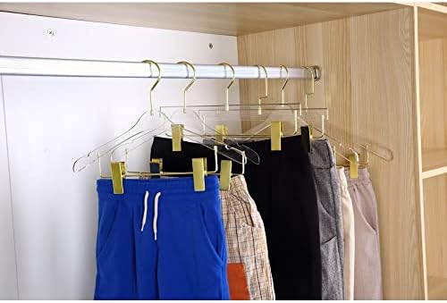 Cabides claros de acrílico de qualidade da casa YBM com clipes feitos de acrílico claro para uma aparência luxuosa para o armário de guarda-roupa, os cabides de roupas organizam armário, homens, ouro, 4105-50