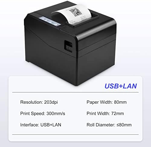 Impressora de código de barras Huiop, impressora térmica de recebimento de 80 mm de impressão térmica direta USB+conexão de LAN 300mm/s