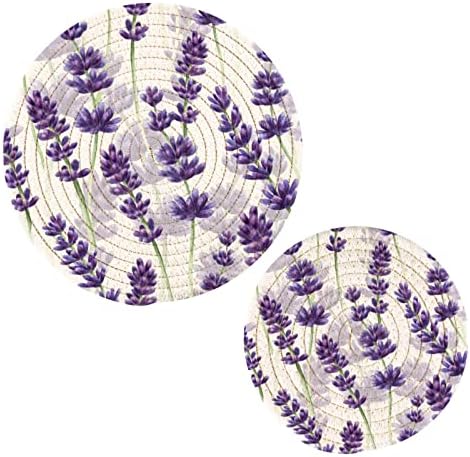 Titulares de maconha de lavanda de aquarela ALAZA Defina 2 PCs, Potholders para cozinhas, montanhas -russas de algodão Trivets para pratos quentes/vasos quentes e panelas/titulares de panela quente