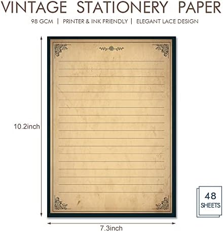 Papel mestre forrado papel estacionário vintage, papel estacionário de moda antiga e envelopes, 48 ​​folhas + 24 envelopes