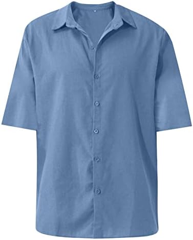 Camisa de linho de algodão masculino, botão de manga curta para baixo camisa sólida blusa casual leve e leve