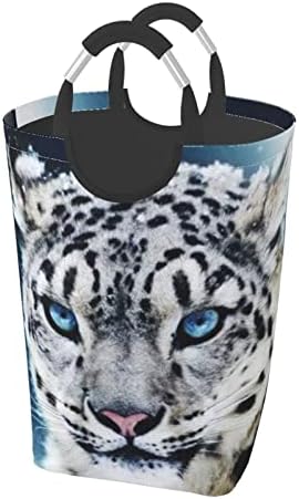 Blue Eyed Snow Leopard Dirty Clothes Pack, dobrável, com alça, adequado para armazenamento de casa de armário de banheiro
