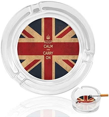 Mantenha a calma e continue com bandeira da bandeira da Britânia cinzas de vidro de vidro redondo bandeja de cinzas para o hotel em casa