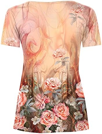 Camisa feminina 2023 Manga curta algodão Vneck Button Up Floral Graphic Sexy Pleated Bouse Tee para senhoras qn