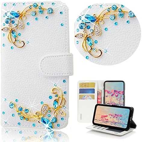 Stenes Moto E5 Play Caso - Elegante - 3D Bling Bling Crystal Pretty Butterfly Design Butterfly Cartets Cartão de crédito