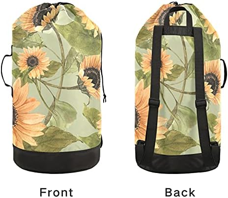 Bolsa de lavanderia de girassóis de outono com alças de ombro de lavanderia Backpack Bolsa Fechamento de cordão de