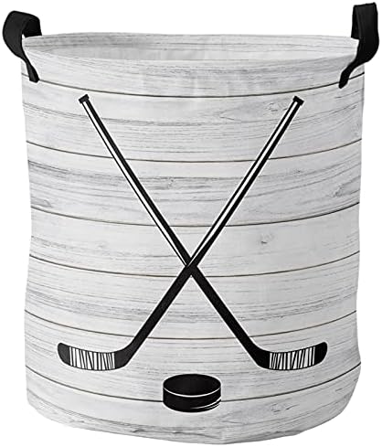 Cestas de lavanderia de pano de oxford à prova d'água - cesto dobrável de lavanderia com alças de hóquei esportes de madeira