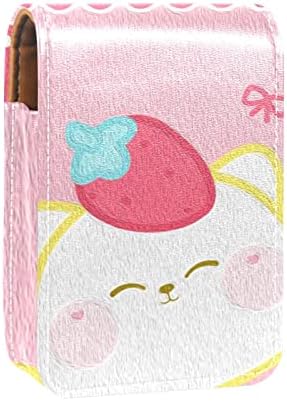Oryuekan maquiagem batom titular mini bolsa de viagem bolsa cosmética, organizador com espelho para uma festa de casamento de dama de honra externa, cartoon adorável animal gato morango rosa