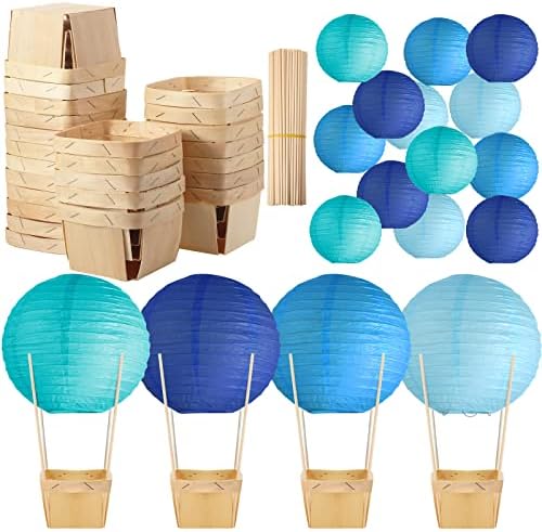 Conjunto de 24 cestas de madeira de balão de ar quente Decoração de madeira incluem 24 caixas de madeira com ventilação