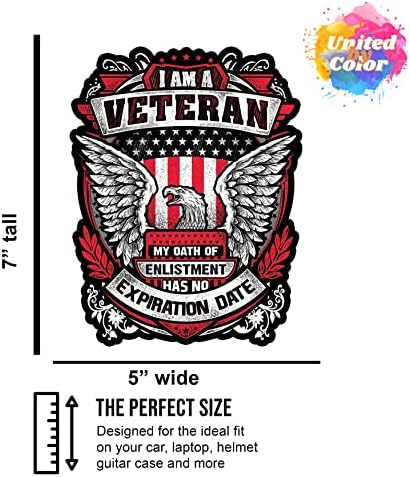 Unido por cor, sou um veterano, meu juramento de alistamento não tem adesivo de data de validade 7x5 polegadas - adesivo