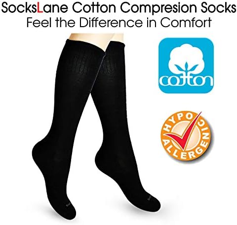 Meias de compressão de algodão de Sockslane para mulheres e homens. 15-20 mmhg suporta até o joelho