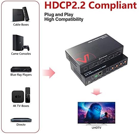 AV Access HDMI Matrix Splitter Switch 4x4 4K@60Hz 4: 4: 4 HDR Dobly Vision, Extração de áudio SPDIF 5.1CH, Downscaler, Controle