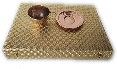 Indian Handmade Hammered Hammered Copper Drinkware Copo Conjunto de Tapa 6 PCs Conjunto de Ayurveda Cura Item para Presente Set com Box Golden