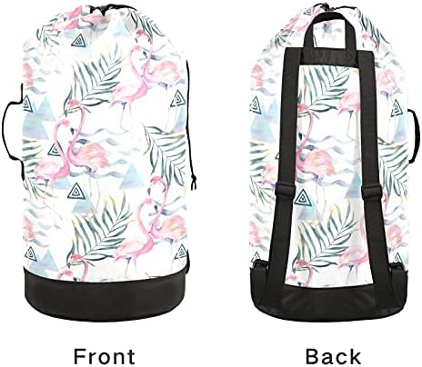 Bolsa de lavanderia flamingos de verão com alças de ombro com alças de lavanderia Backpack Saco de tração de tração de tração de tração de tração para o apartamento para estudantes universitários itens essenciais