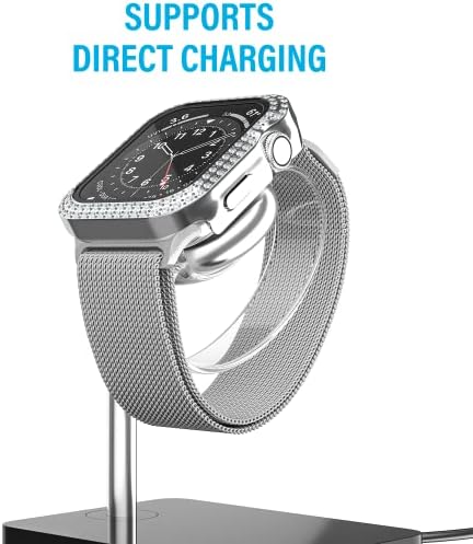 Casos de bling de diamante de cristal compatíveis com a série de relógios Apple 3 2 1 42mm protetor de tela de vidro temperado com temperado, shinestone hard pc ultra thin protetor para iwatch homens, prata