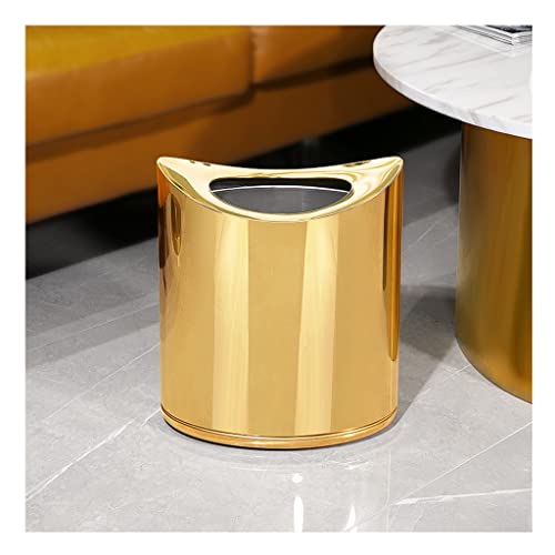 Ataay latas de lixo lixo pode lixo de aço inoxidável pode lixo da sala de estar doméstica pode criativo de papel de mesa simples cesta/ouro/10l