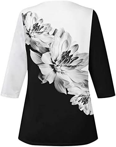 Tops casuais de mulheres V Camiseta de crochê de crochê de pescoço estampado floral 3/4 mangas blusas 2023 Camisas elegantes de verão