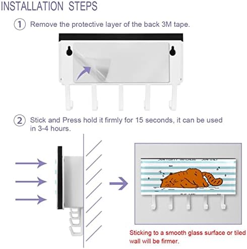 Chave de listras de animais de gato e suporte para paredes - cabide com organizador de correio e 5 ganchos, rack adesivo