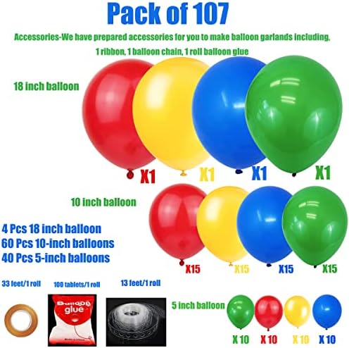 Garland de balão de brinquedos FUNPRT - Balões de látex amarelo vermelho azul para macote para macote Party Circus Party Supplies