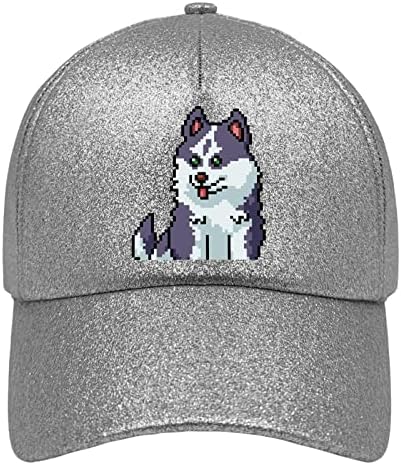 Chapéus de beisebol pixel siberiano husky filhote de cachorro baps para menino tampo vintage espuma de glitter para presente