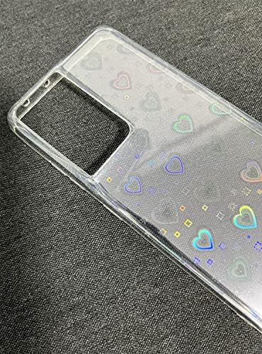 GDDJONG PARA SAMSUNG Galaxy S21 Ultra Caso, Love Padrão de coração Clear Laser Glitter Bling Heart Soft & Flexible TPU e PC