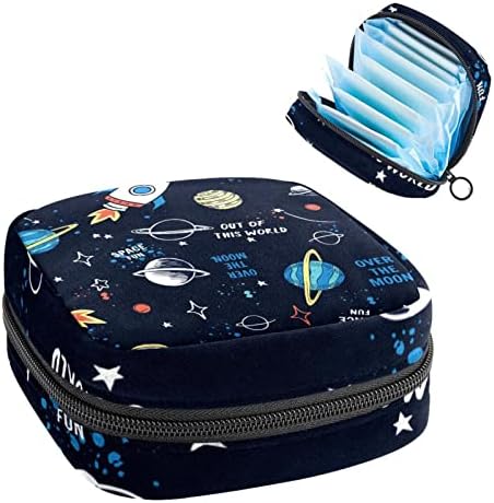Bolsa de armazenamento de guardanapo sanitário, bolsa de kit de época para escola, bolsa menstrual da xícara, bolsa organizadora de guardanapos sanitários, foguetes espaciais galáxias