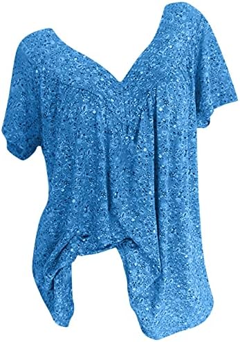 Camisetas azuis claras camisetas de manga curta camisetas vneck spandex estampa floral ajuste relaxado plus size