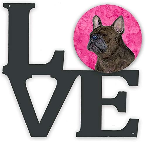 Tesouros de Caroline SS4795-PKWALV Pink Bulldog French Metal Wall Artwork Love,