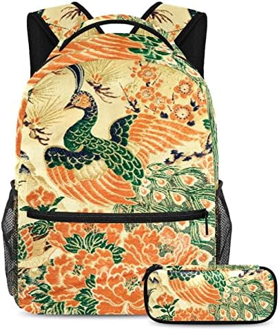 Mochila VBFOFBV para mulheres Laptop Daypack Backpack Bolsa casual, penas de pavão verde laranja vintage