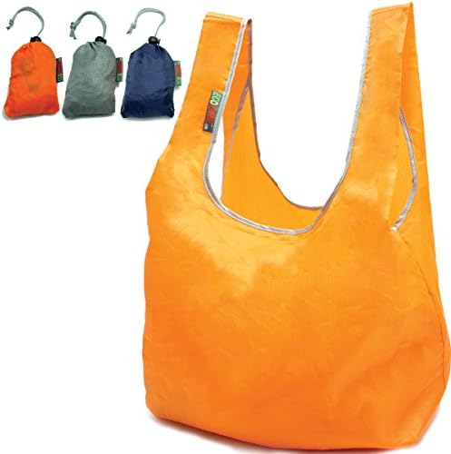 Ecojeannie 3 pacote super forte ripstop nylon dobrável reutilizável bolsa de compras de mercearia com bolsa embutida