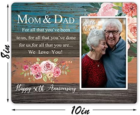 Feliz 50º aniversário de casamento para mamãe e papai Picture Picture Frame Gift, 50 anos de presente de casamento de