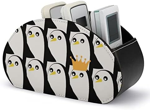 Comic Baby Penguin Remote TV Control Titular PU Organizador de caixa de armazenamento de couro com 5 compartimentos para escritório