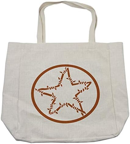 Bolsa de compras de Ambesonne Texas Star, estrela do estilo de arame farpado em um círculo de bordas de motivos monocromáticos com