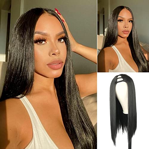 OSETI STEL V Part Wig sintético 24 polegadas de longa perucas de cabelo preto para mulheres negras Upgrade U Parte
