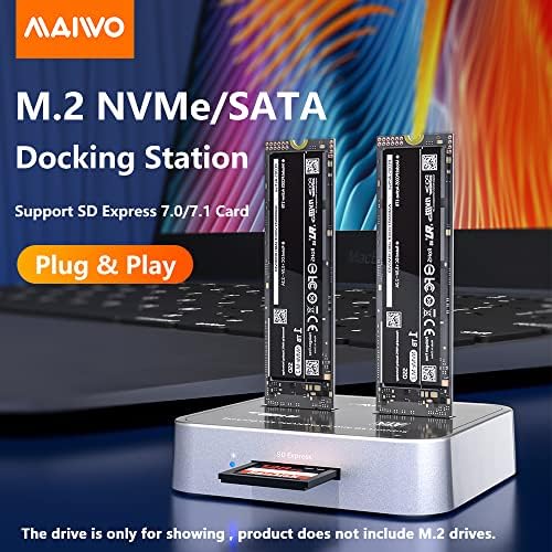 Maiwo Dual Bay M.2 Docking Externo Docking Station, 10 Gbps USB C a M.2 NVME SATA SSD Adaptador Gabinete, capacidade