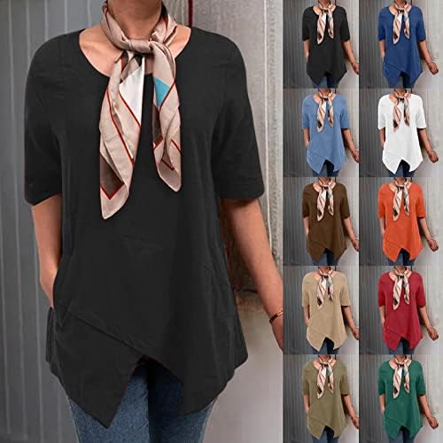 Loose Womens tops feminino sete pontos de manga de cor sólida camisa de coloração dupla redonda pescoço formal pilot top