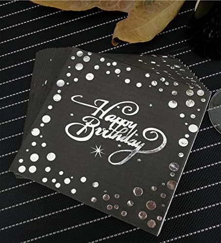 40 PCS Party Party Paper Nudins Black e Silver, guardanapos de papel descartável com estampagem de prata para adultos e crianças