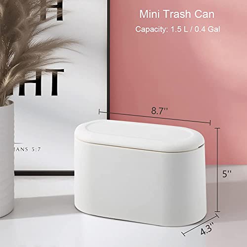 Pequena lata de lixo com tampa, mini lixo de mesa de plástico pode desperdiçar cesto para o banheiro de cozinha quarto quarto
