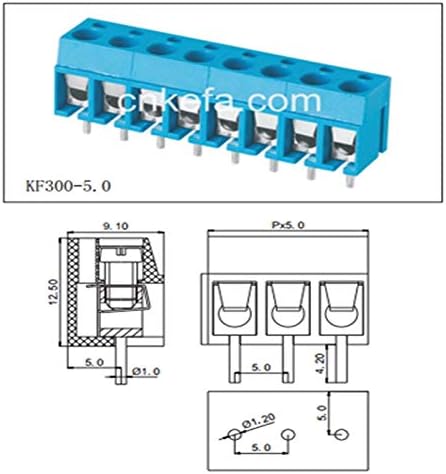 ONVAS 500PCS/Tipo de parafuso de lote Blocos de terminal PCB mg/kf/gz 300-5,0mm Ambiental de cobre 2p/3p azul -