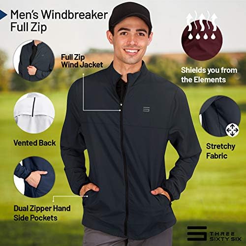 Três sessenta e seis jaquetas de quebra -vento masculinas - jaqueta de vento meio com zíper de golfe - ventilada, ajuste