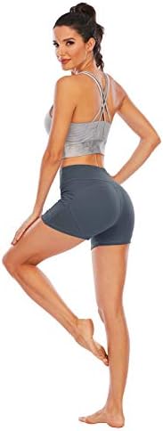 Shorts de ioga de cintura alta feminina de laslulu com bolsos laterais Controle de barriga de ginástica de ginástica shorts para mulheres para mulheres